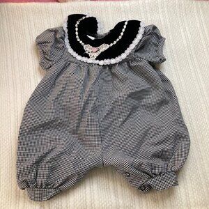 Infants Vintage Rose Cottage‎ Gingham Romper Velvet Lace Black White 0 - 3mos